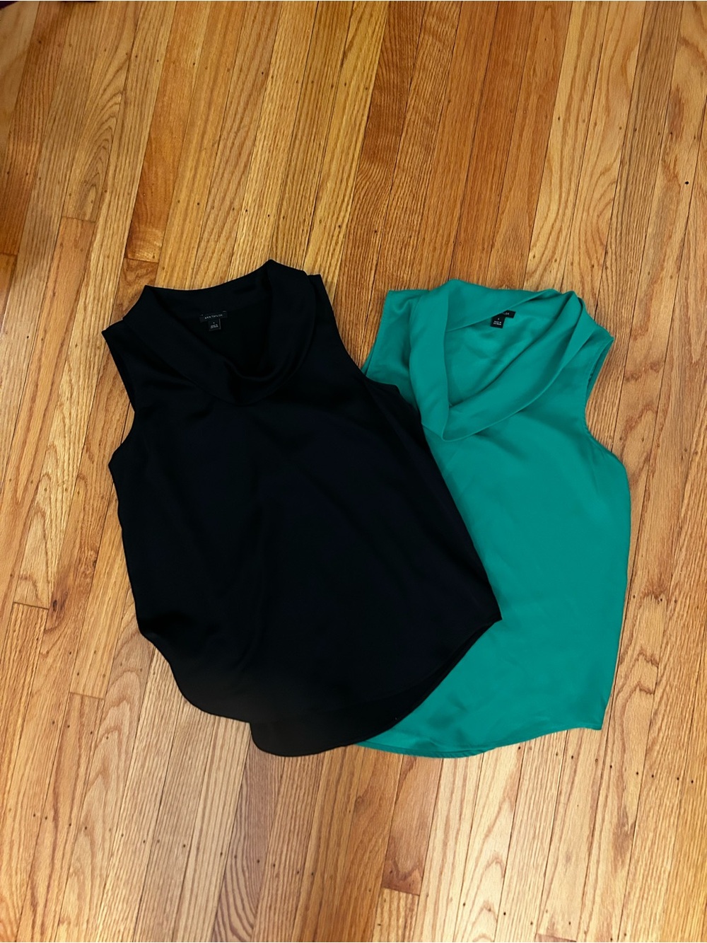 Ann Taylor |  Two Cowl Neck Sleeveless Tops | Kelly Green & Black | S